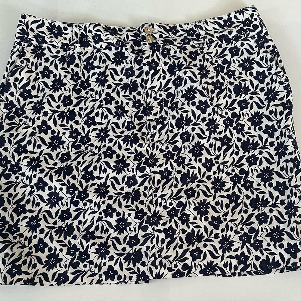 Chaps Women's Sz 12 Pencil Skirt Navy Blue Floral Mini Cotton Zip Preppy Resort